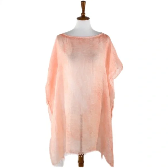 Eileen Fisher Peach Linen Blend Raw Edge Poncho, One Size - Picture 1 of 7